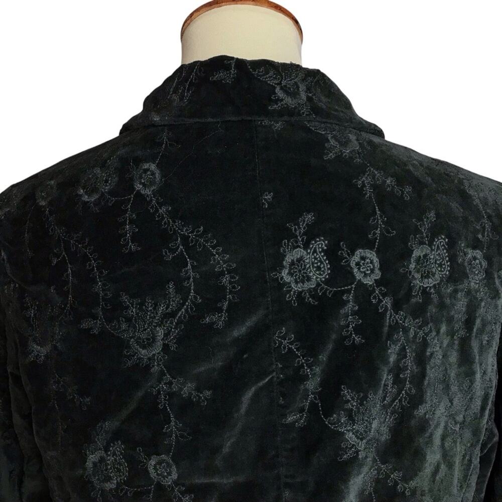 CP Shades Dark Green Velvet Long Sleeve Peplum Fall Winter Coat Jacket Blazer L - Picture 9 of 13